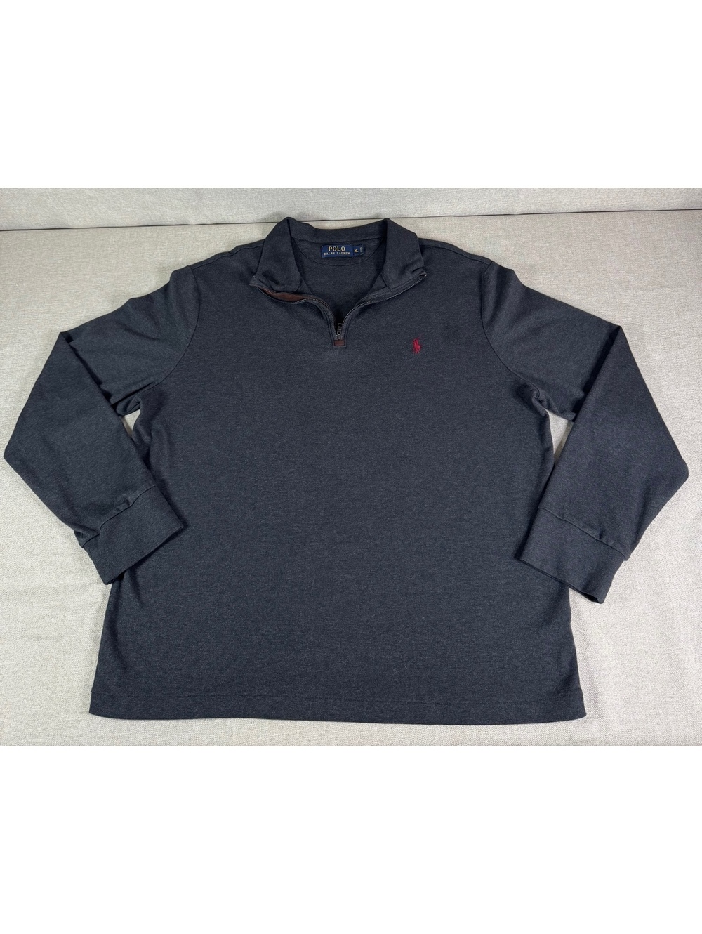 Polo Ralph Lauren Men's XL Charcoal Gray Quarter-Zip Pullover Sweatshirt with Em